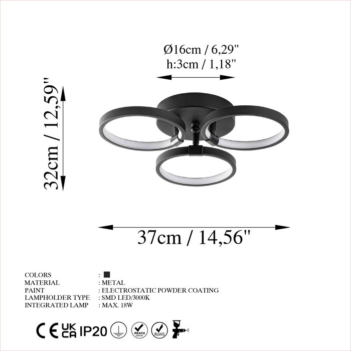 Opviq Halka-13310 Lámpara de araña de metal negra Opviq Halka-13310 Lámpara de araña de metal negra